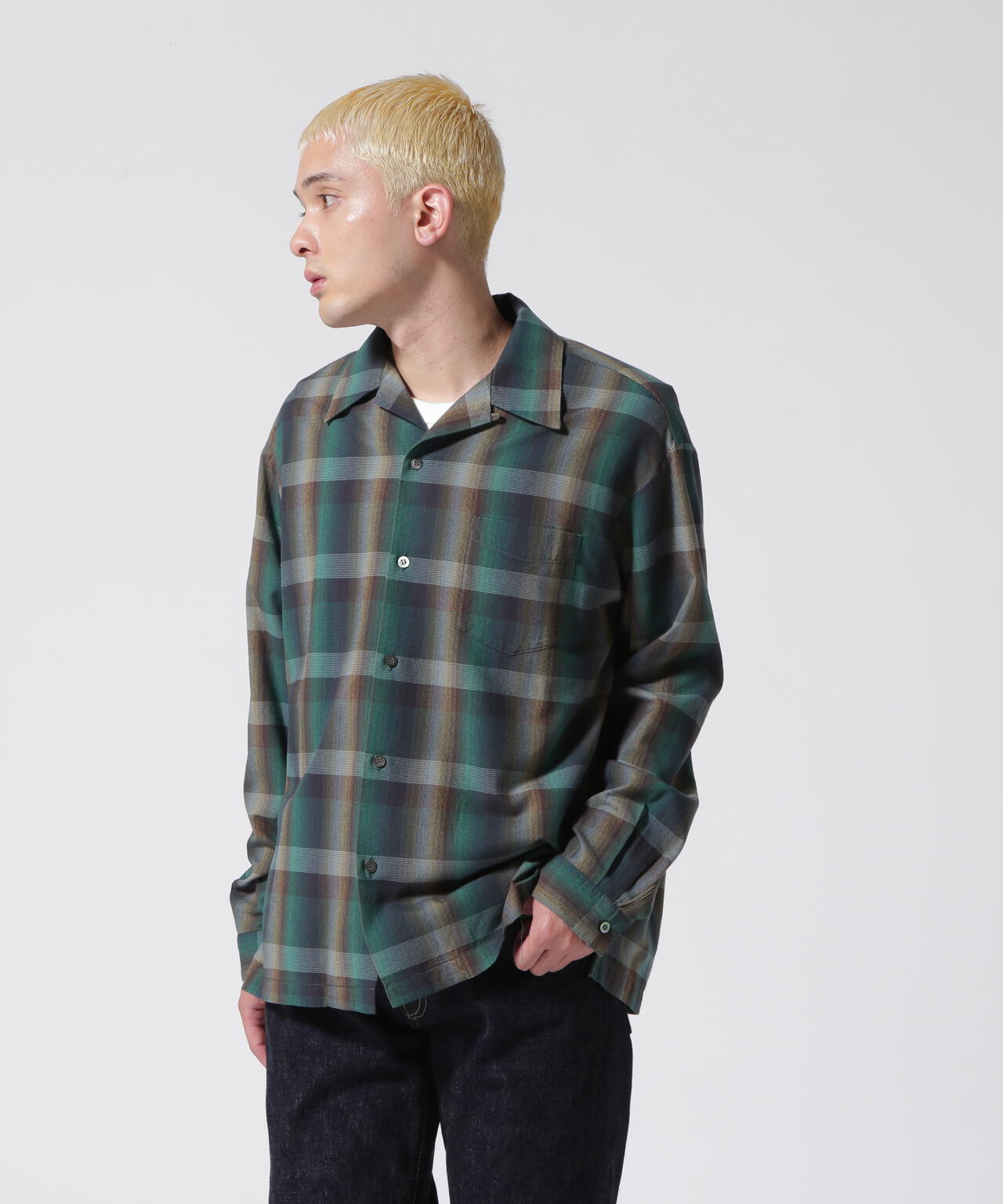 MINEDENIM(マインデニム)TWN Check Open Collar L/S SH