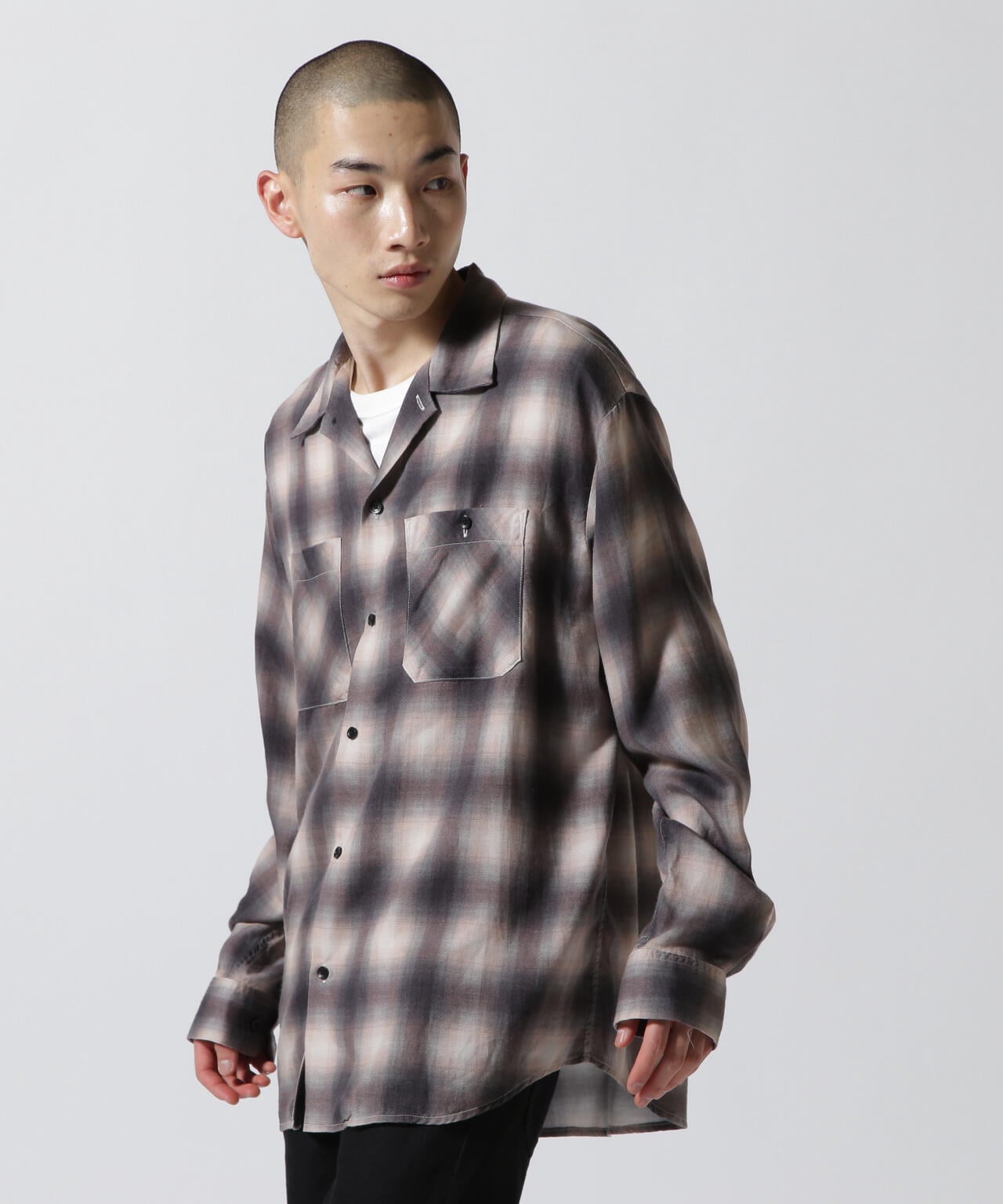 MINEDENIM / Drape Denim Ombre Check Loose Work SH