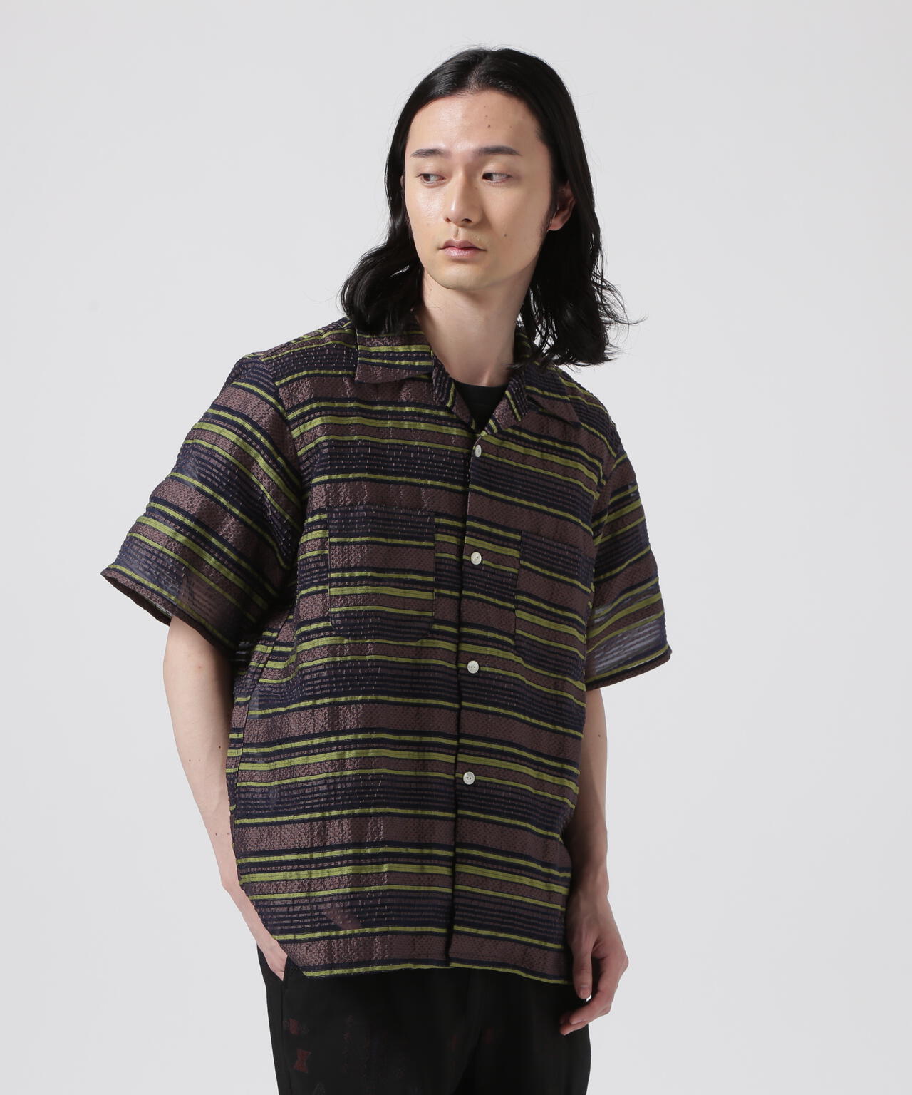NEEDLES(ニードルズ)S/S ONE-UP SHIRT - PE/CU/N/C/R CHIFFON STRIPE JQ.