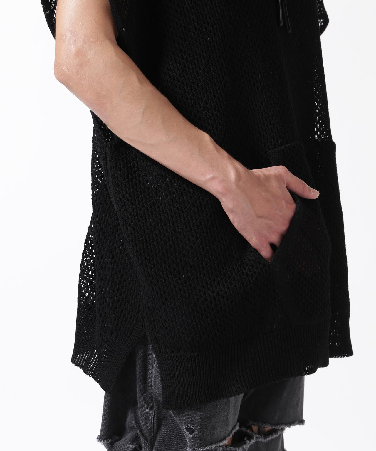 MINEDENIM(マインデニム)Heavy Mesh Knit Nosleeve Big Hoodie