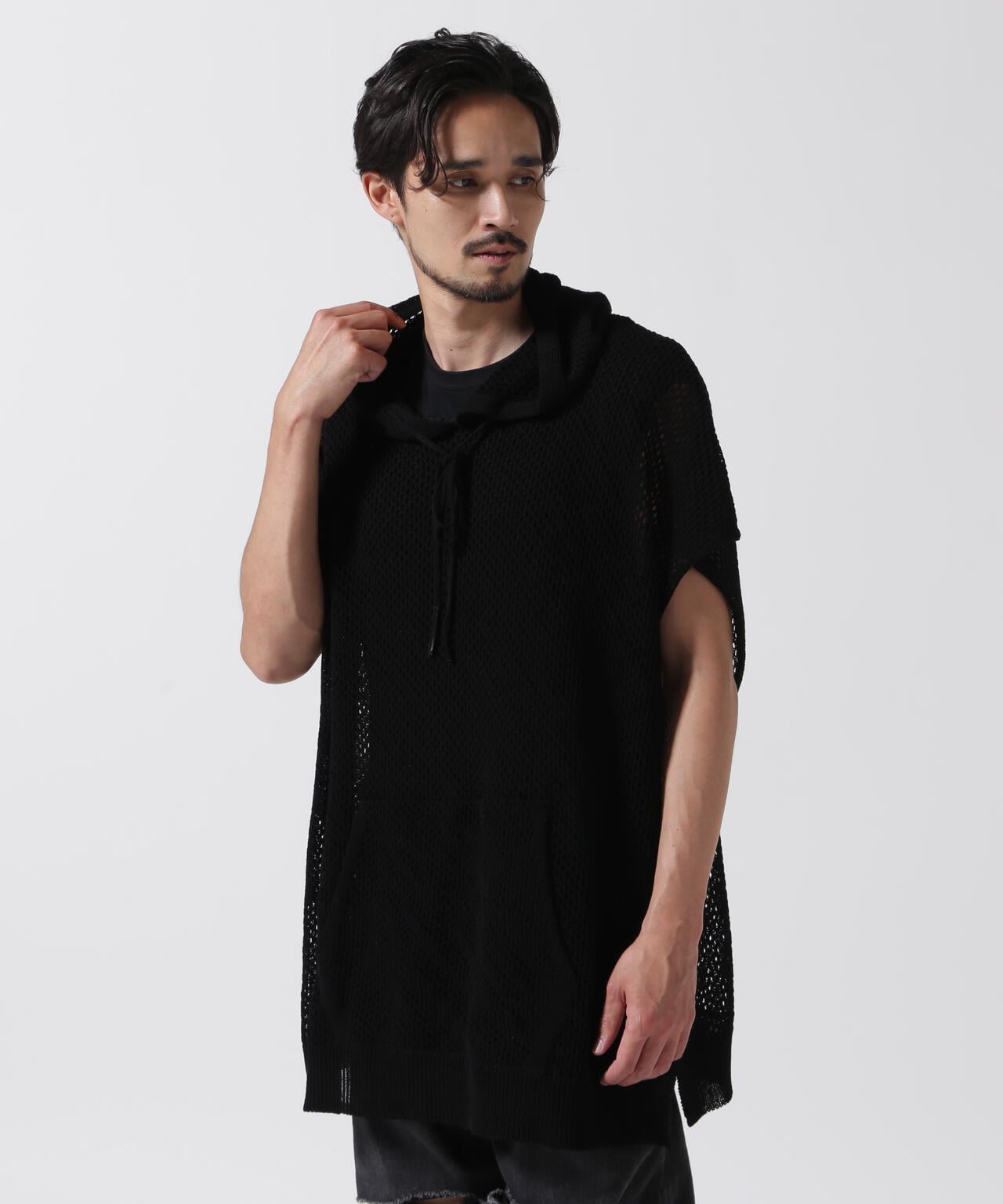 MINEDENIM(マインデニム)Heavy Mesh Knit Nosleeve Big Hoodie