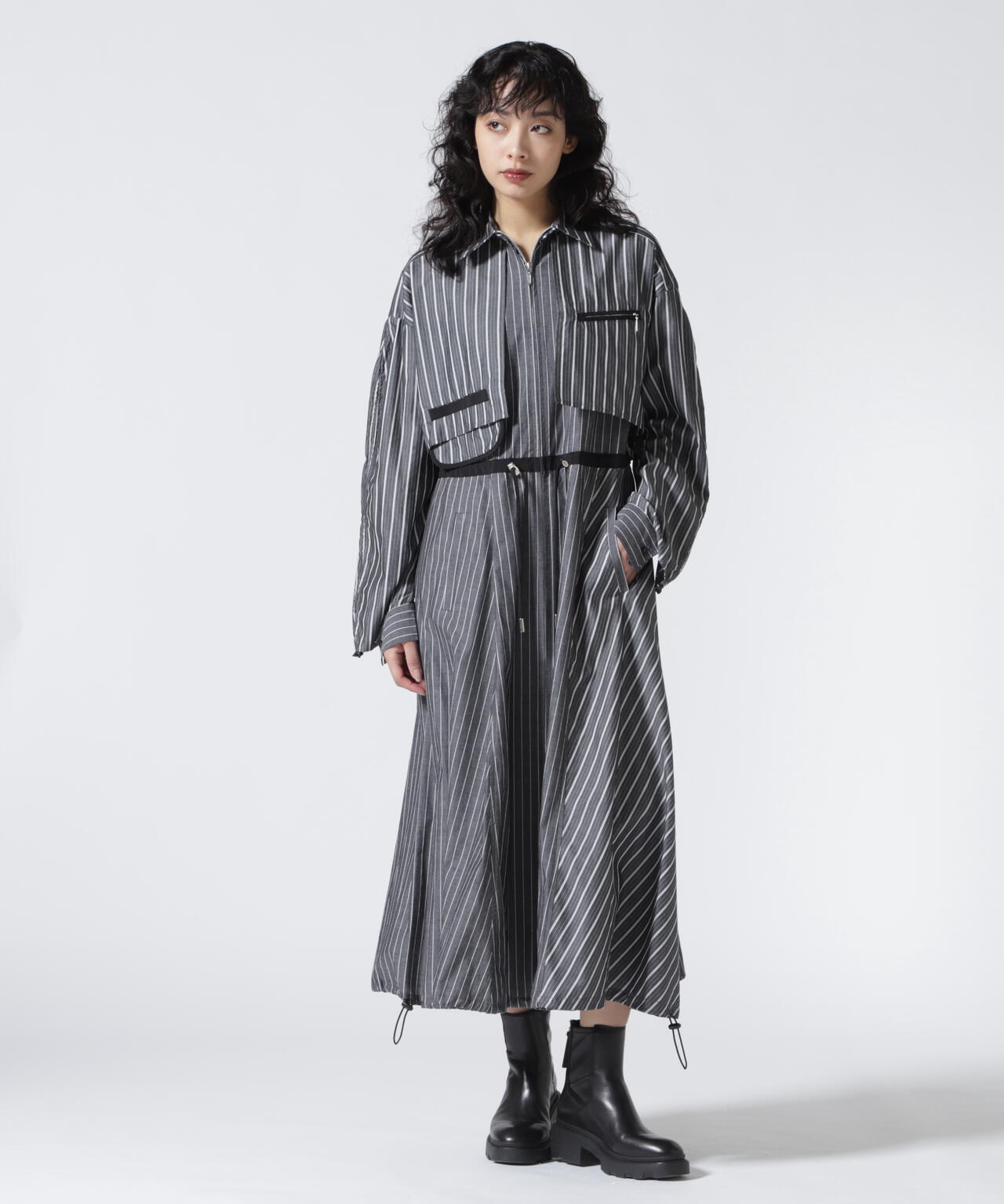 AULA AILA(アウラ アイラ)別注ウエストドロストリングシャツワンピース