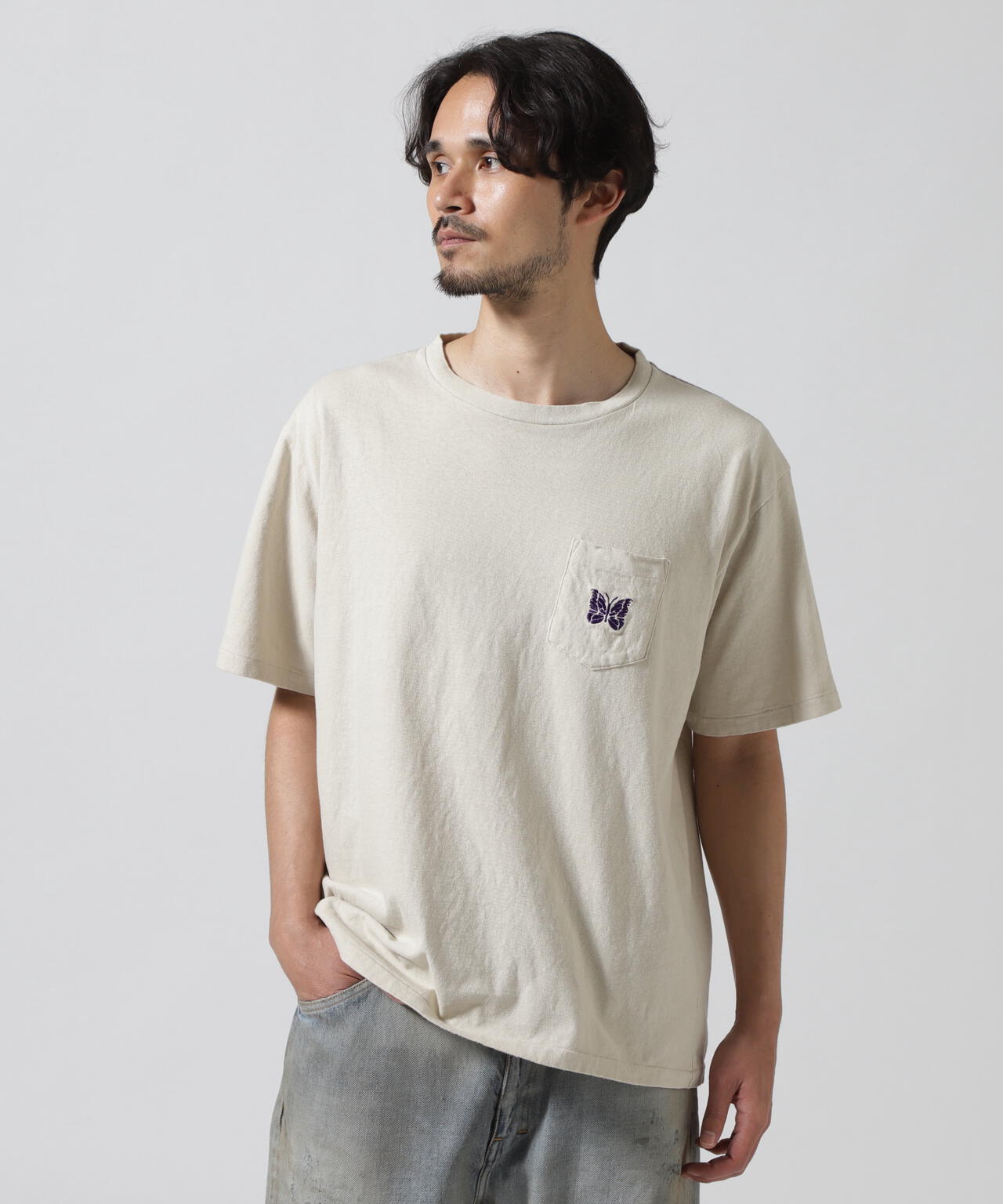 NEEDLES/S/S Papillon Emb. Pocket Tee - Cotton Jersey