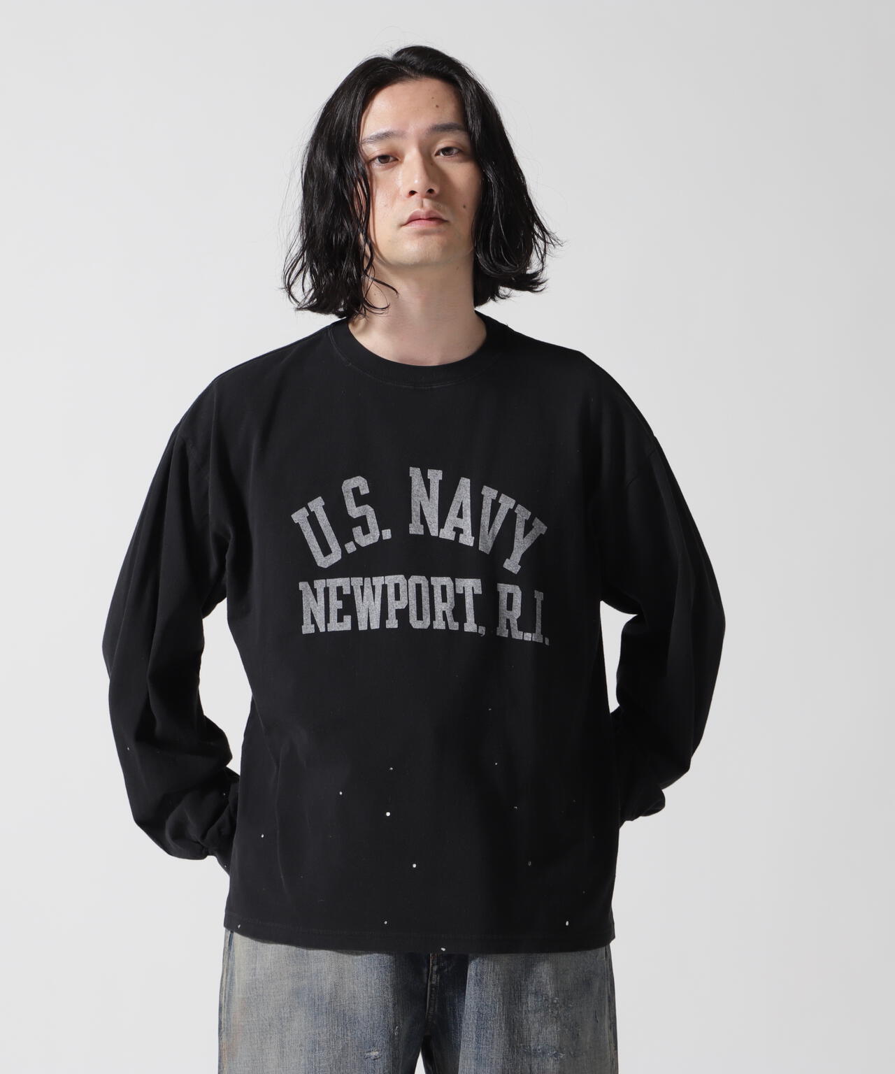 REMI RELIEF(レミレリーフ) 別注20/-天竺ロンT(US NAVY)ペイント加工