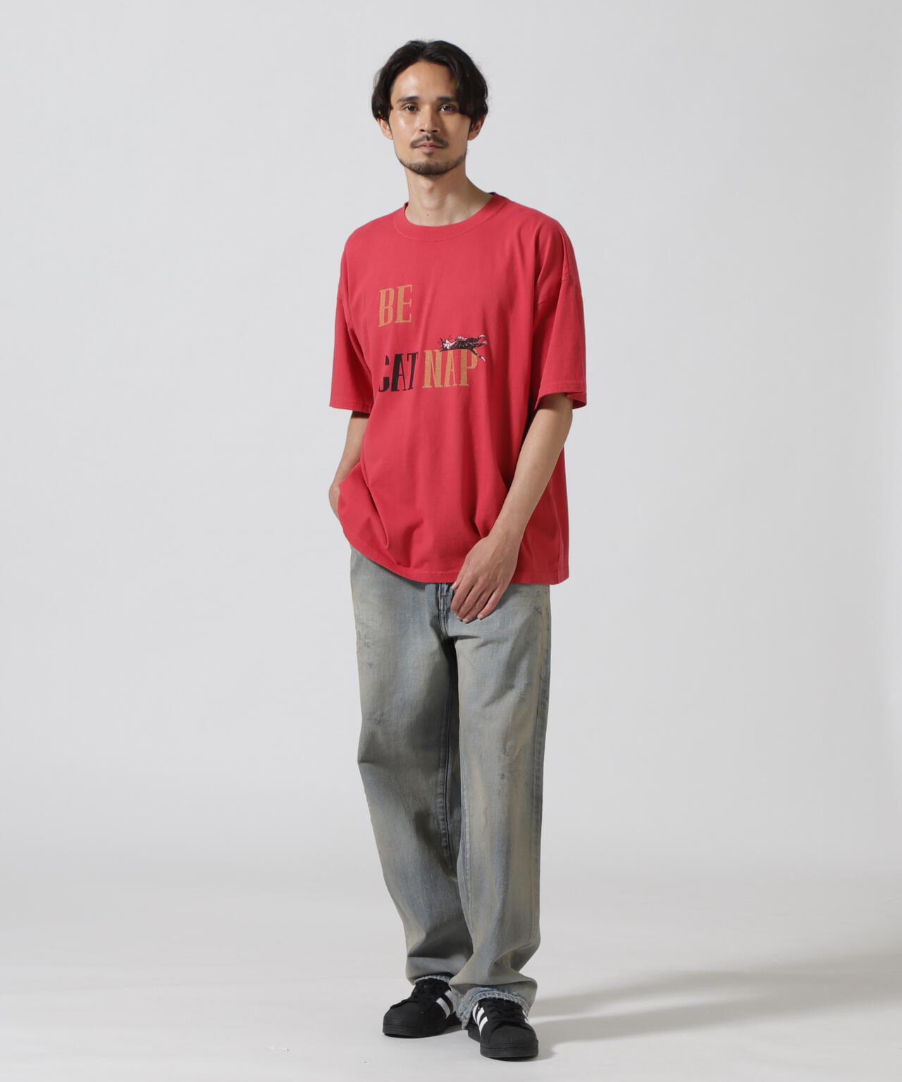 REMI RELIEF(レミレリーフ) 別注20/-天竺BIGサイズTシャツ(BE CAT NAP)