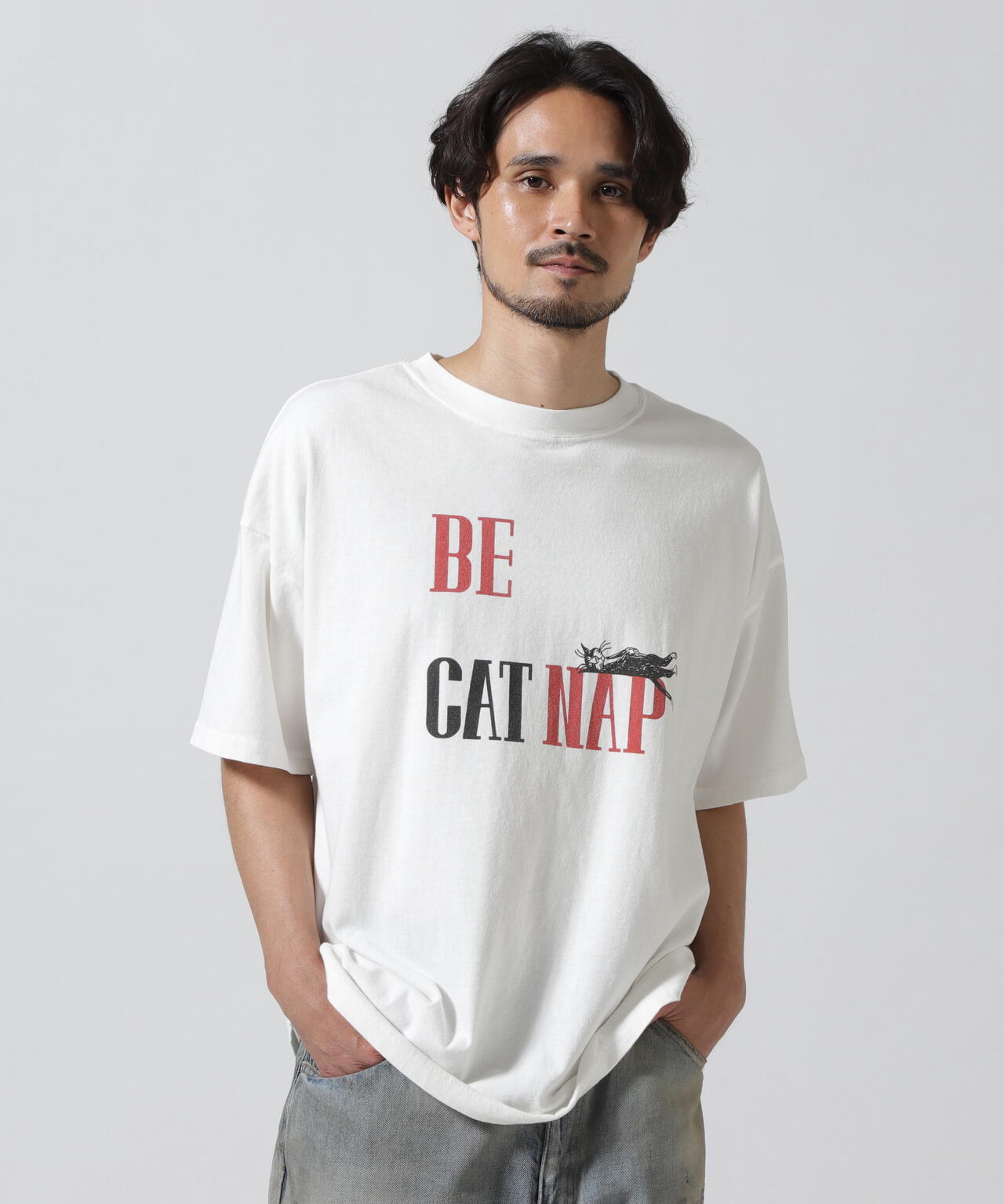 REMI RELIEF(レミレリーフ) 別注20/-天竺BIGサイズTシャツ(BE CAT NAP)