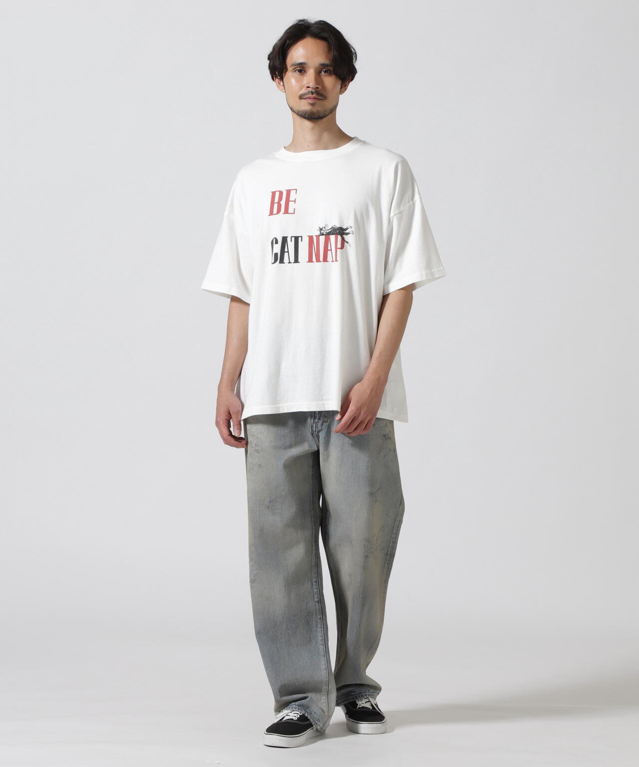 REMI RELIEF(レミレリーフ) 別注20/-天竺BIGサイズTシャツ(BE CAT NAP)