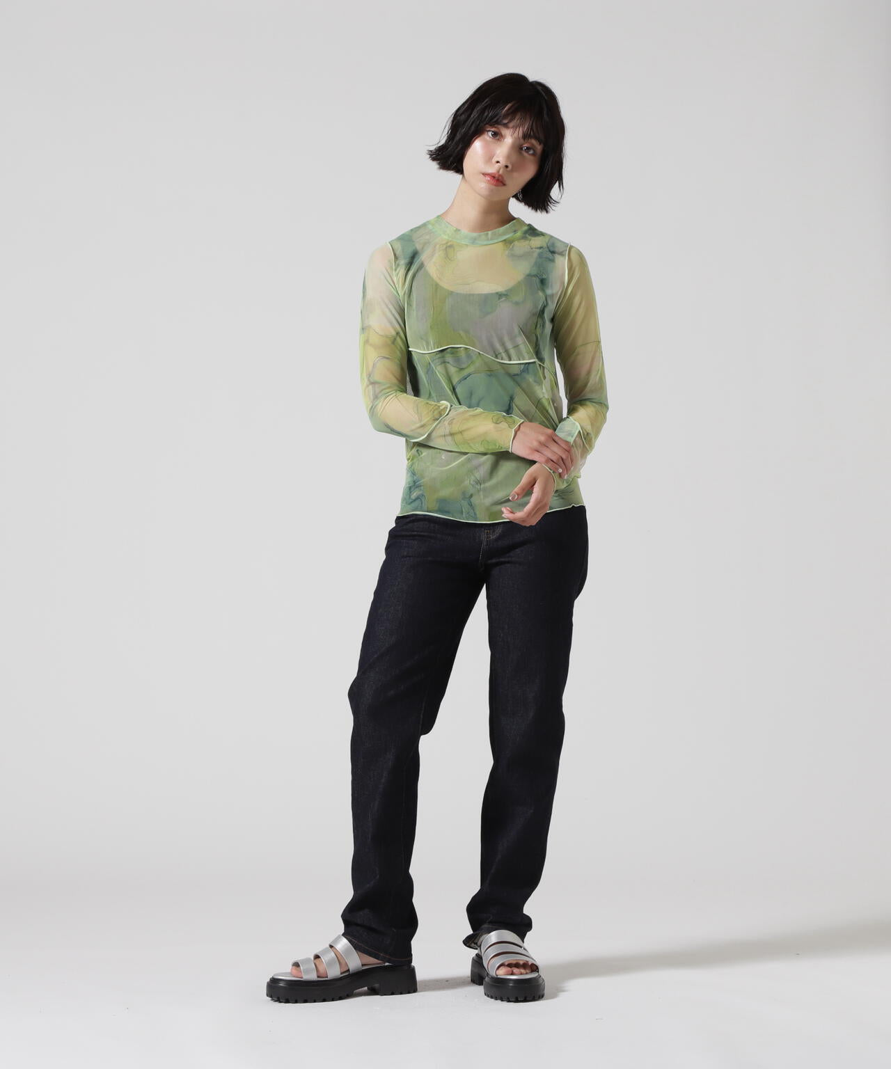 CASANE(カサネ)別注マーブルペイントロングスリーブカットソー
