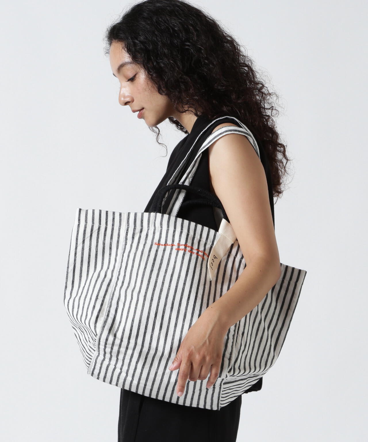 beej(ビージ)stripe fabric bigtote bag