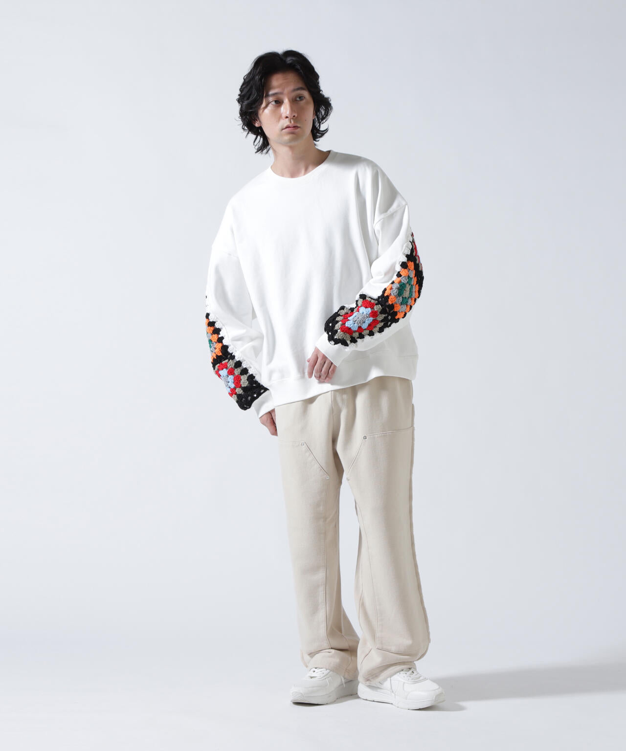 DISCOVERED(ディスカバード) 別注CROCHET SLEEVE SWEAT(UNISEX)