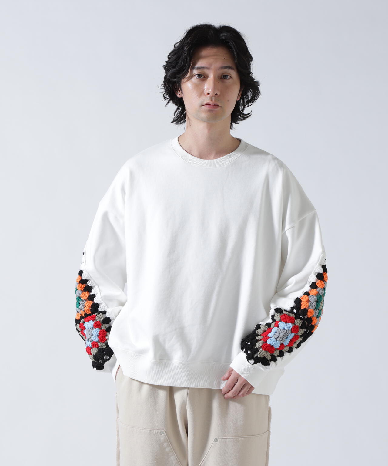 DISCOVERED(ディスカバード) 別注 CROCHET SLEEVE SWEAT