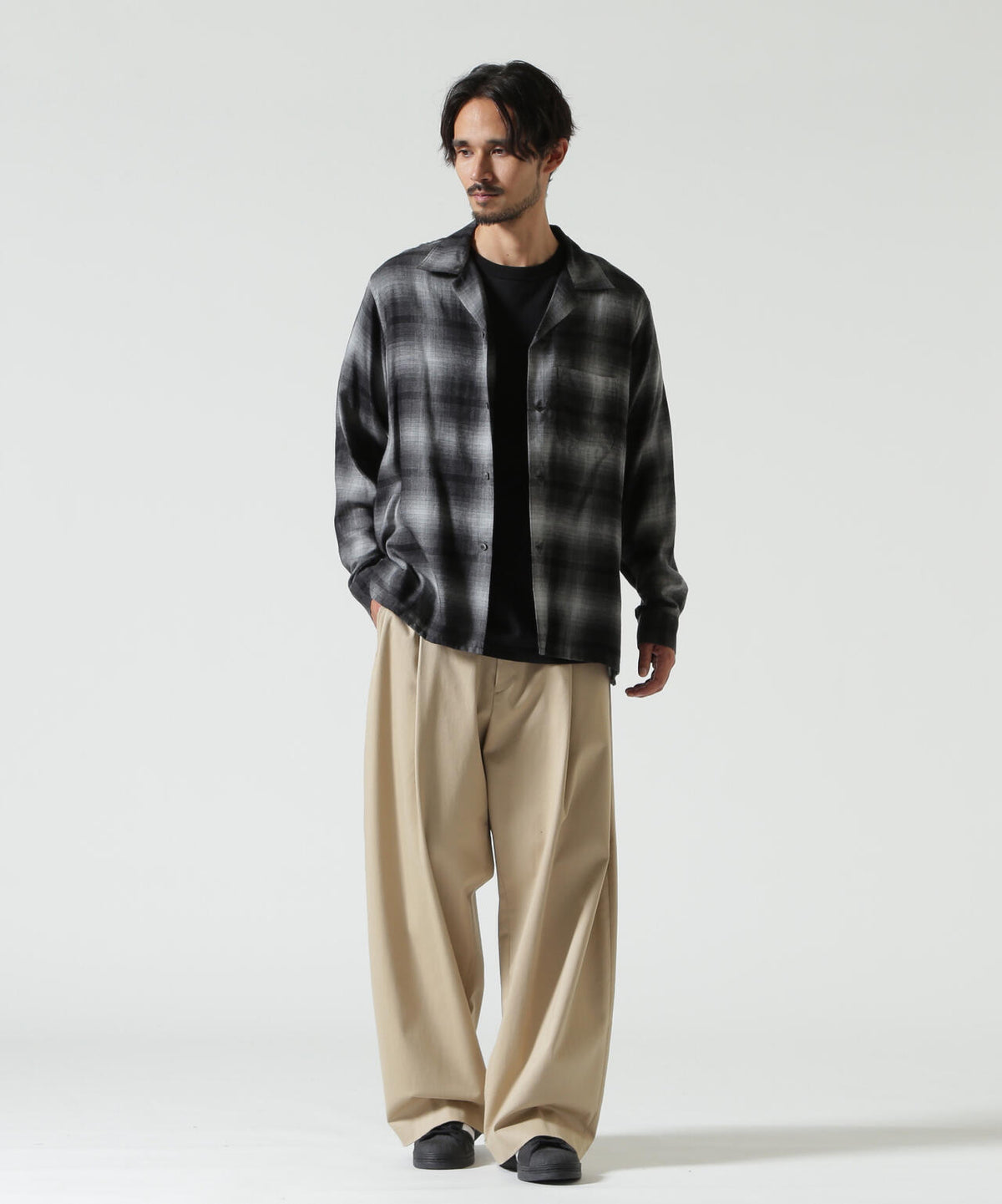 MINEDENIM(マインデニム) T.Rayon Ombre Open Collar Shirt