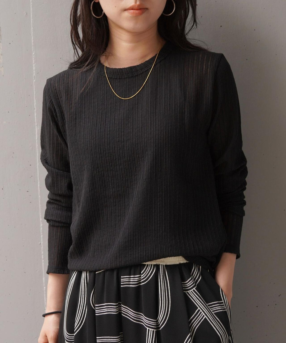 YENN(イエン)STRIPE SHEER RIB TEE