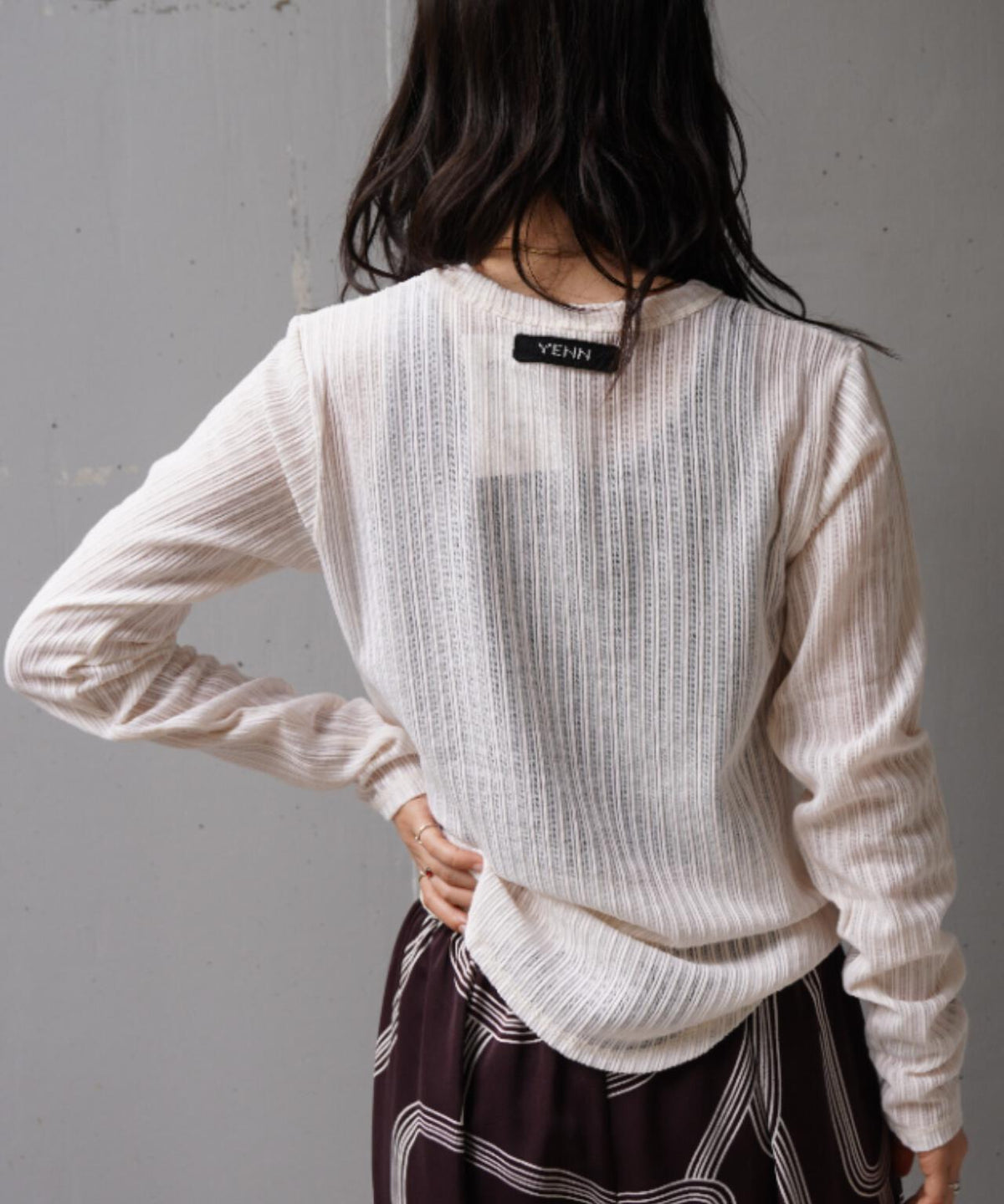 YENN(イエン)STRIPE SHEER RIB TEE