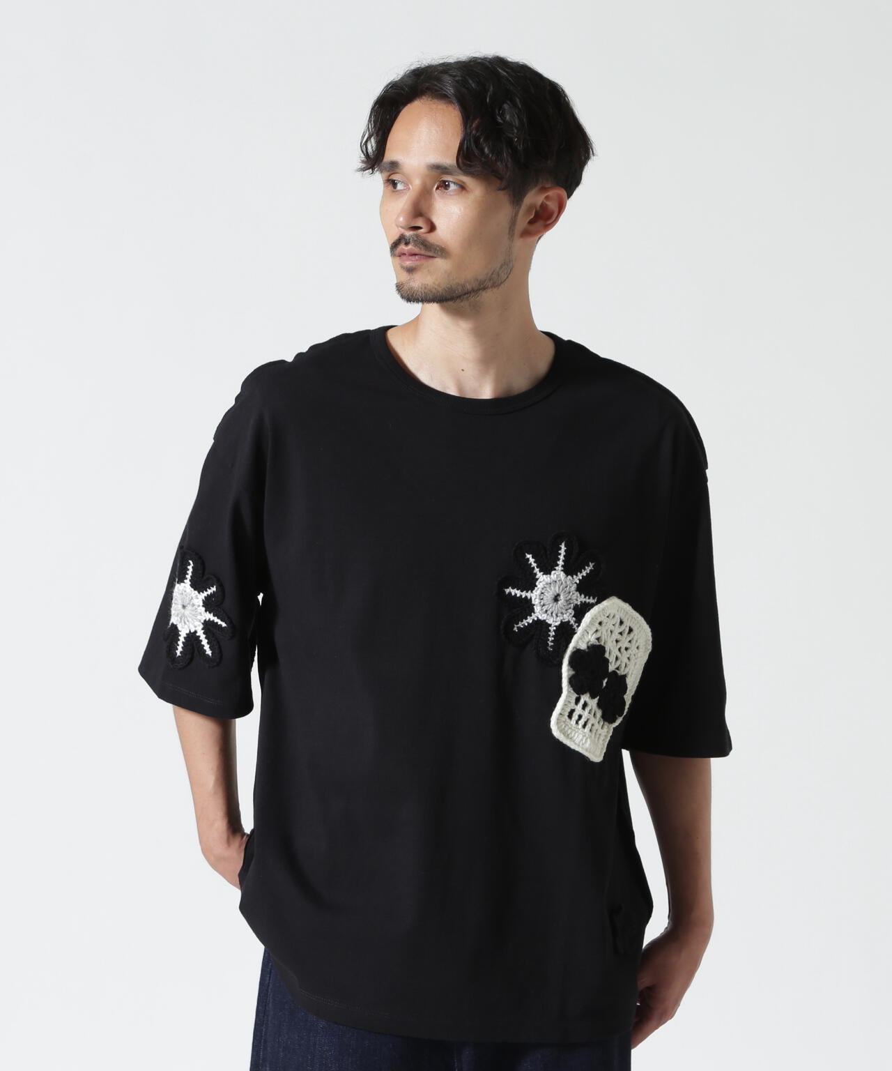 DISCOVERED / 別注MEXICAN SKULL CROCHET S/S TEE