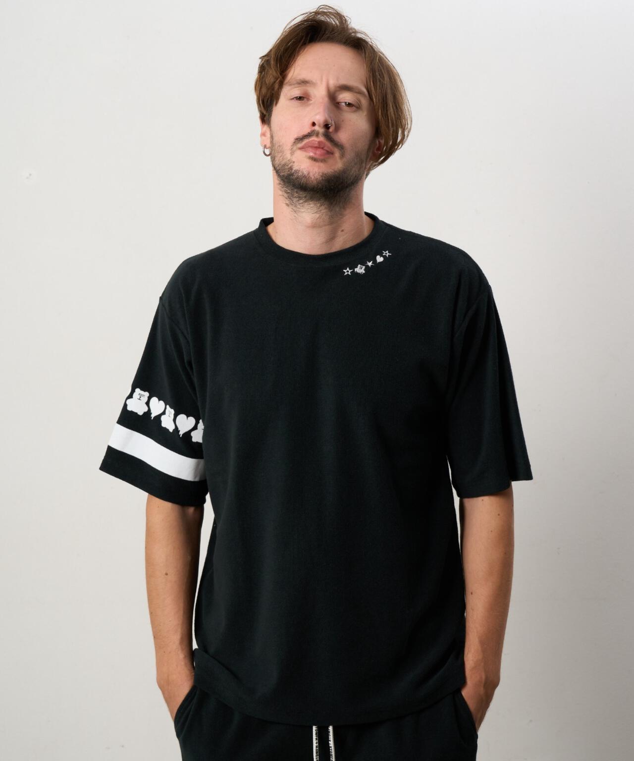 STUD MUFFIN/スタッドマフィン/TCパイル ベアハートボーダーフロッキープリント Tシャツ