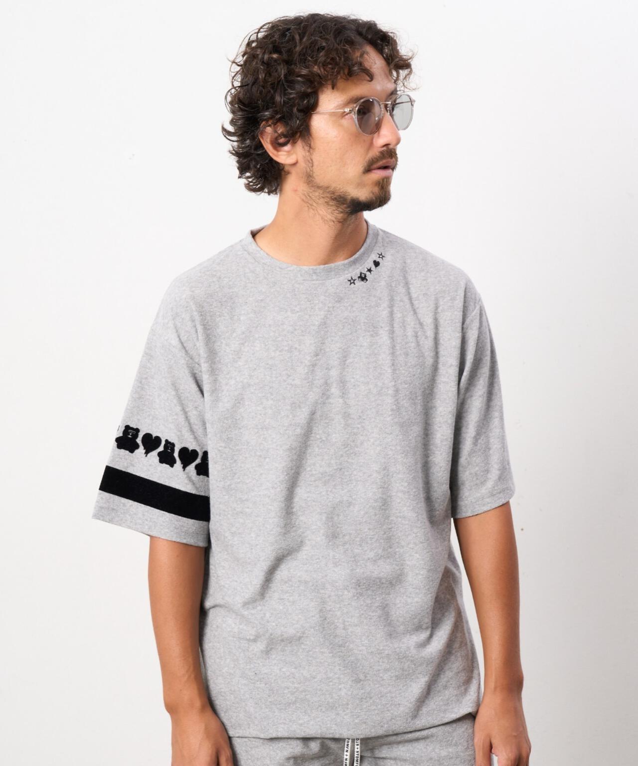 STUD MUFFIN/スタッドマフィン/TCパイル ベアハートボーダーフロッキープリント Tシャツ