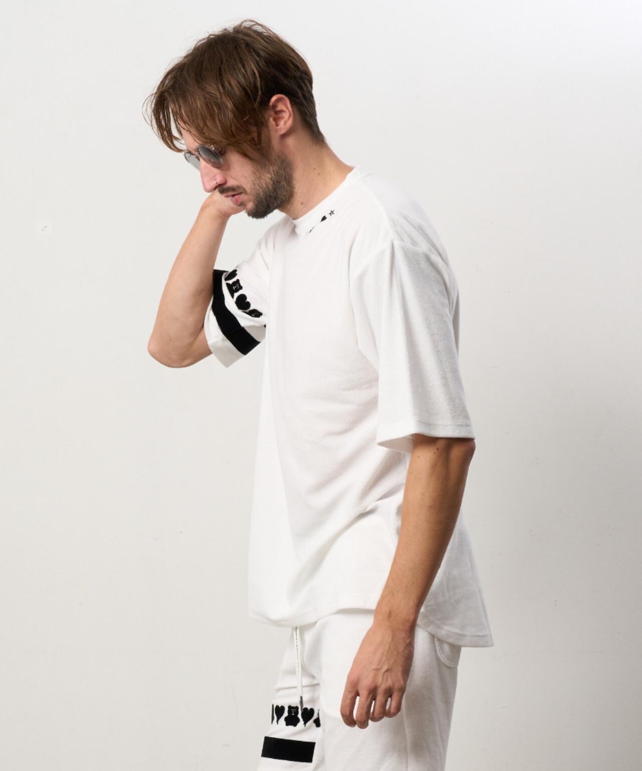 STUD MUFFIN/スタッドマフィン/TCパイル ベアハートボーダーフロッキープリント Tシャツ