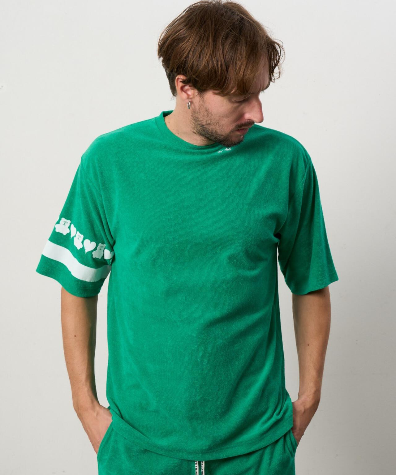 STUD MUFFIN/スタッドマフィン/TCパイル ベアハートボーダーフロッキープリント Tシャツ