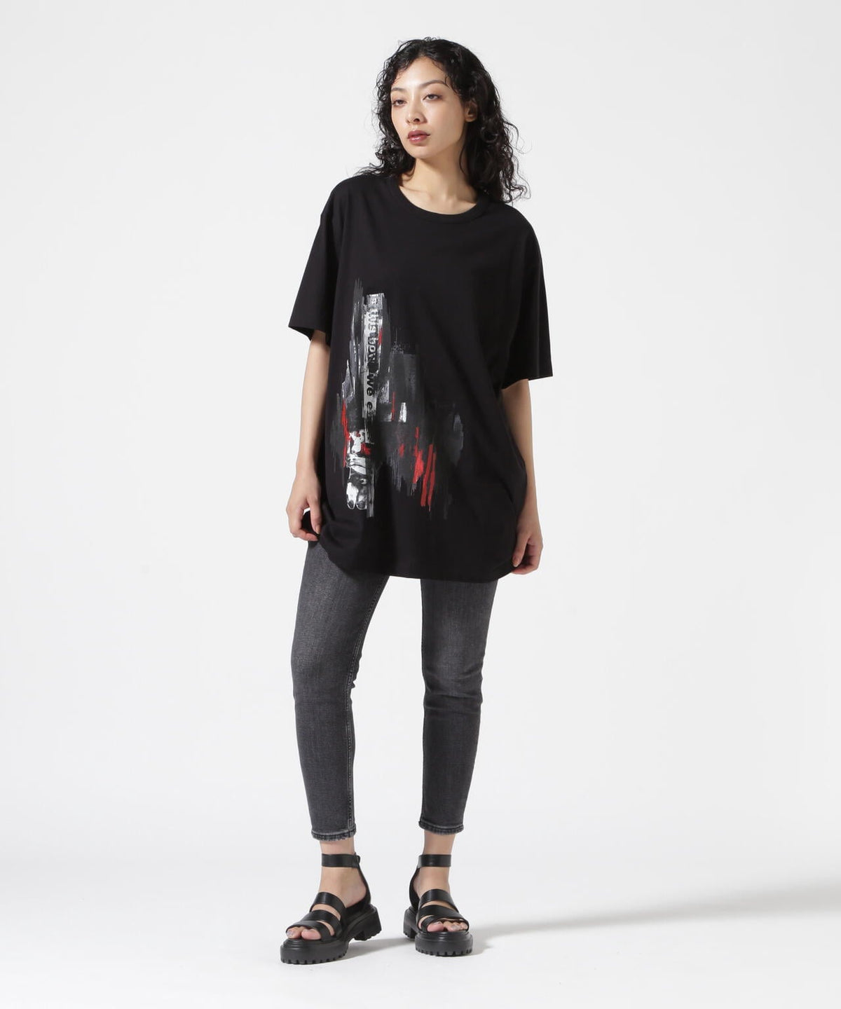 Y's/ワイズ/FEMALE PRINT ROUND NECK HALF SLEEVE TEE