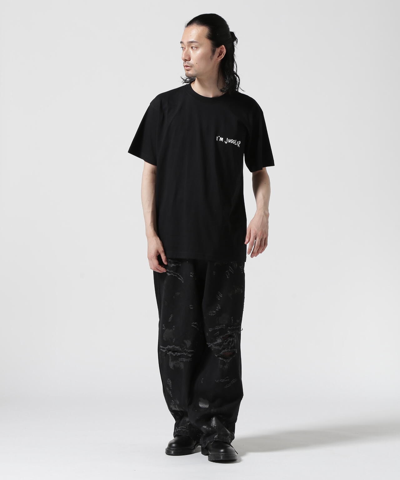 FR(13)NDS/フレンズ/HDKダメージワイドパンツ BLK