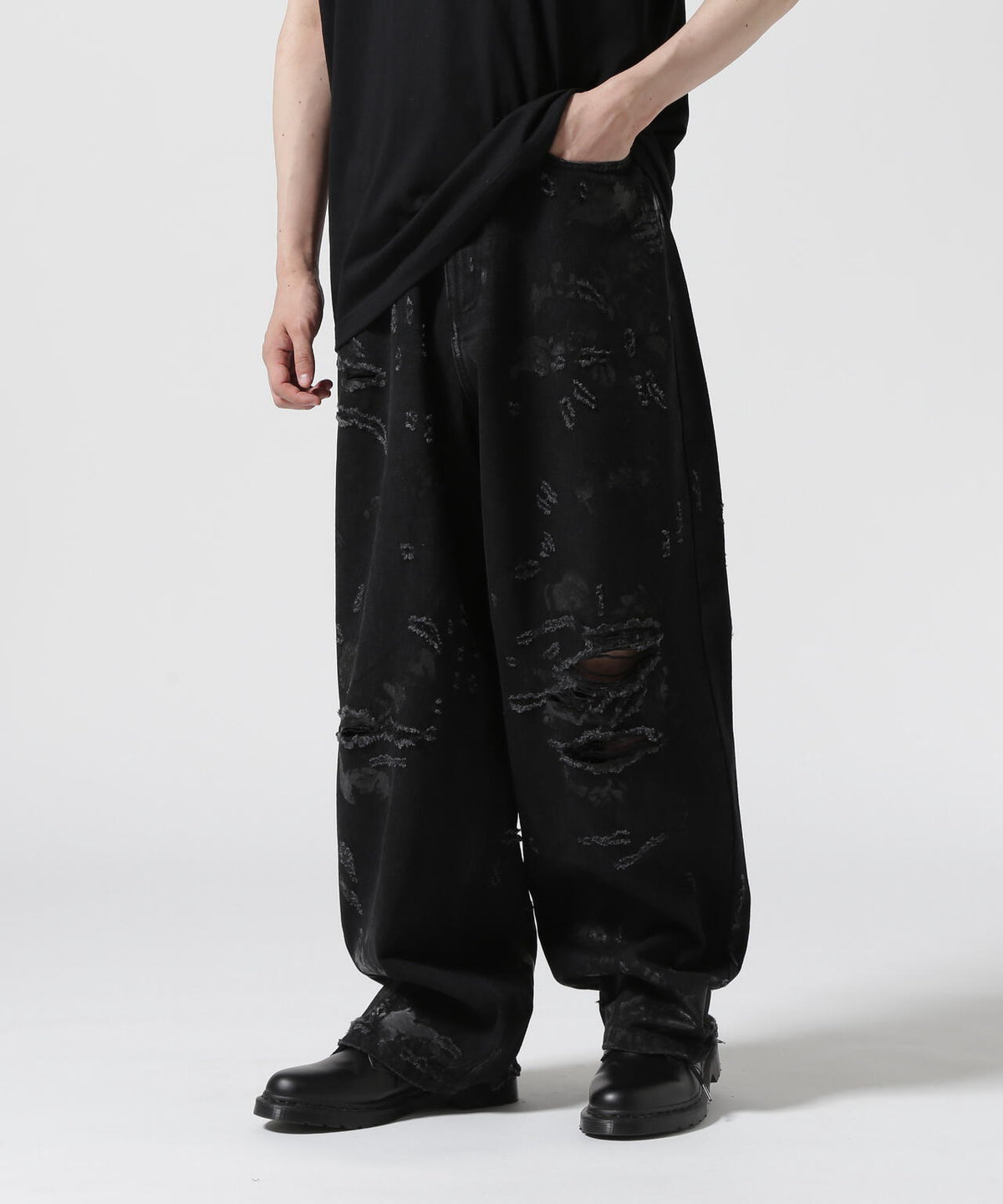 FR(13)NDS/フレンズ/HDKダメージワイドパンツ BLK