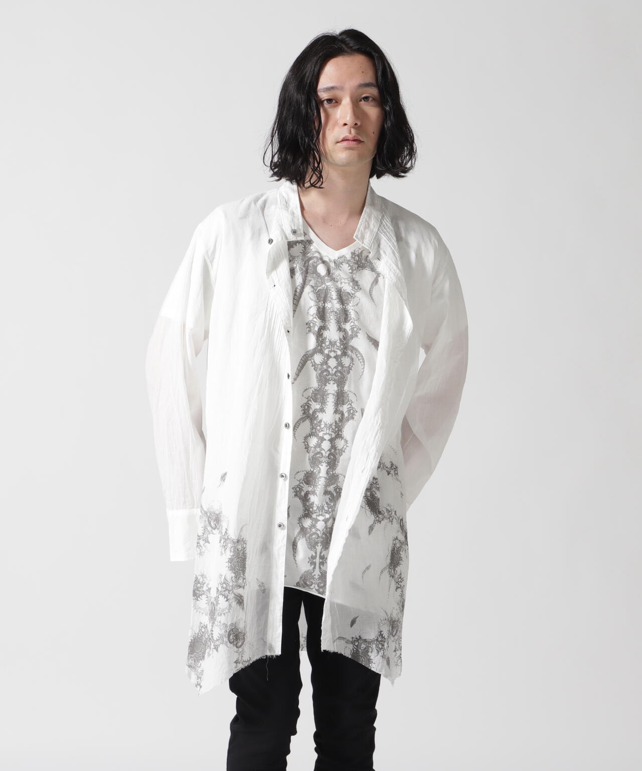 KMRii/ケムリ/別注Stand Collar Layer Shirt