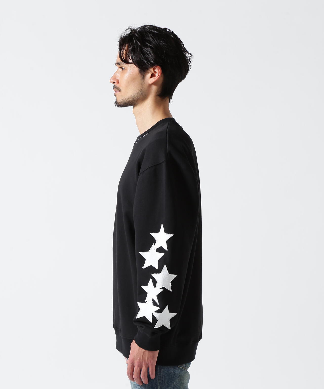 STUD MUFFIN/スタッドマフィン/裏毛パイル カットオフスターパッチワークスエットシャツ