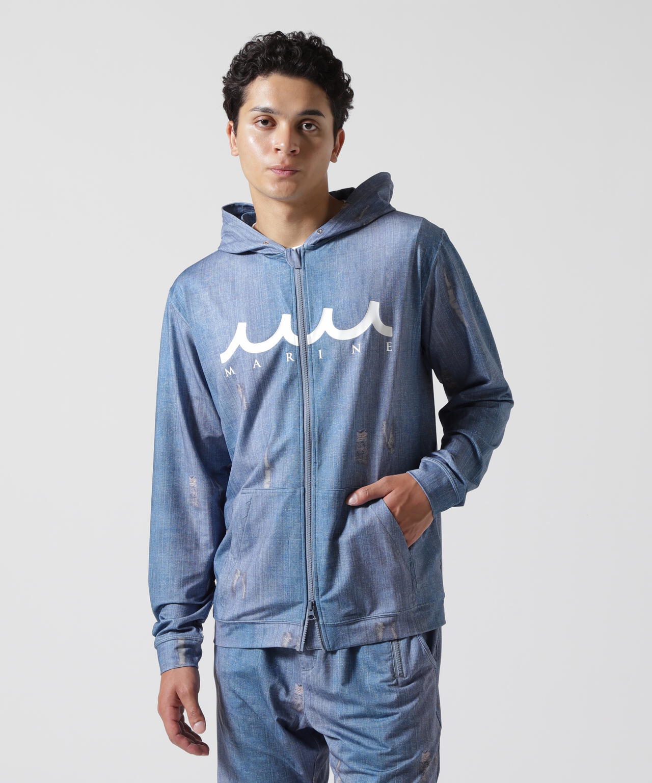 muta MARINE/ムータ マリン/DENIM PRINTED RASH HOODIE