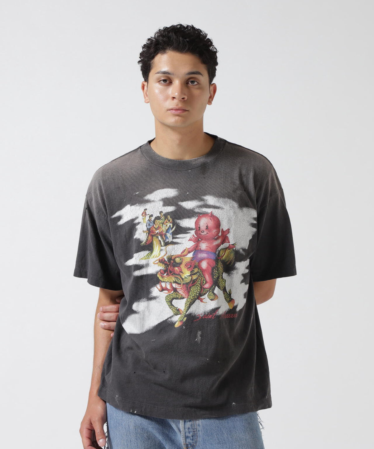 SAINT MICHAEL/セントマイケル/SS TEE DAMAGED BLACK