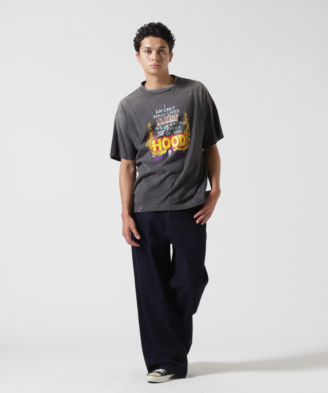 SAINT MICHAEL/セントマイケル/NH SS TEE STHD.HOOD BLACK
