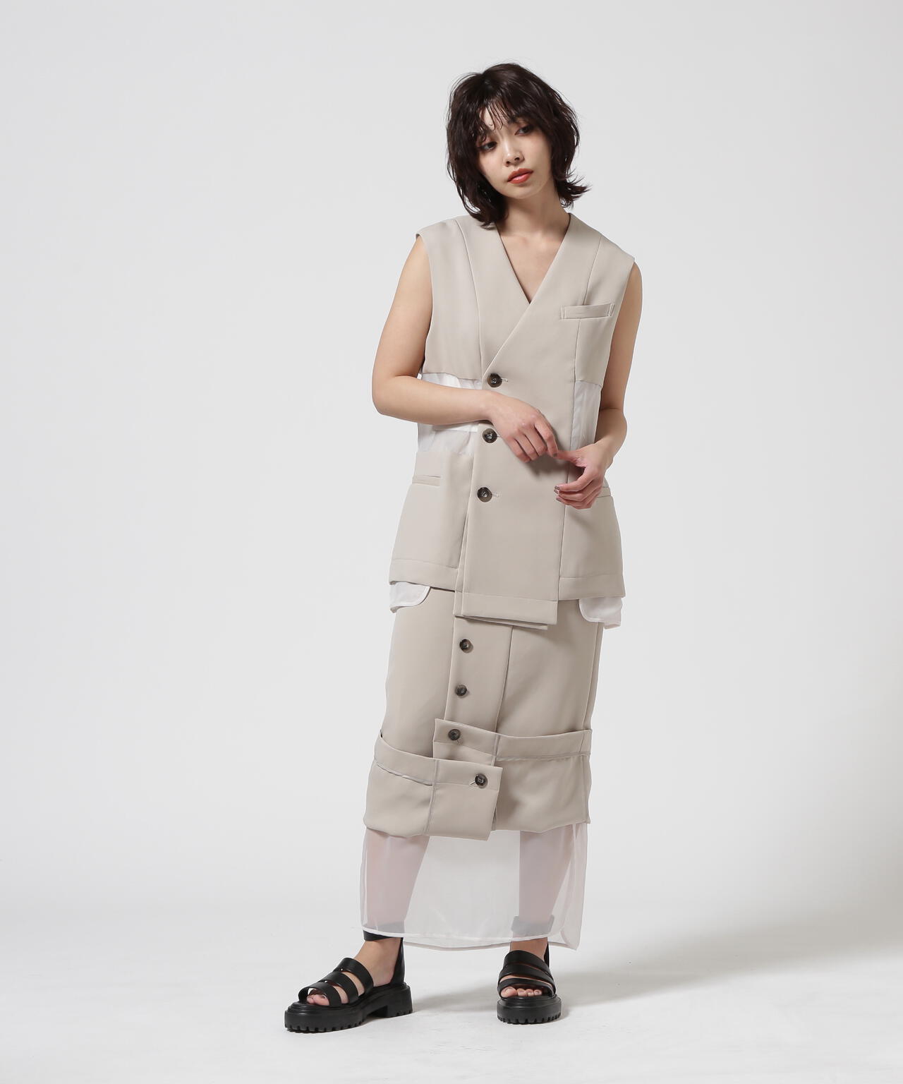 UN3D./アンスリード/SHEER LAYERED VEST/シアーレイヤードベスト