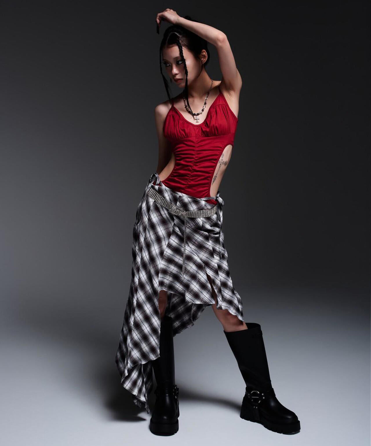 MITSUKI/ミツキ/CHECK ASYMME SKIRT