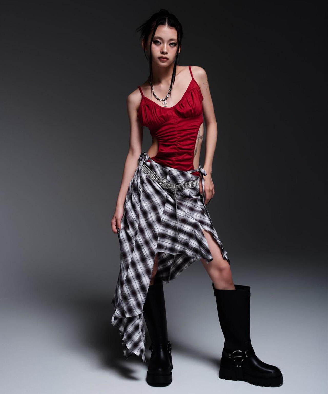 MITSUKI/ミツキ/CHECK ASYMME SKIRT