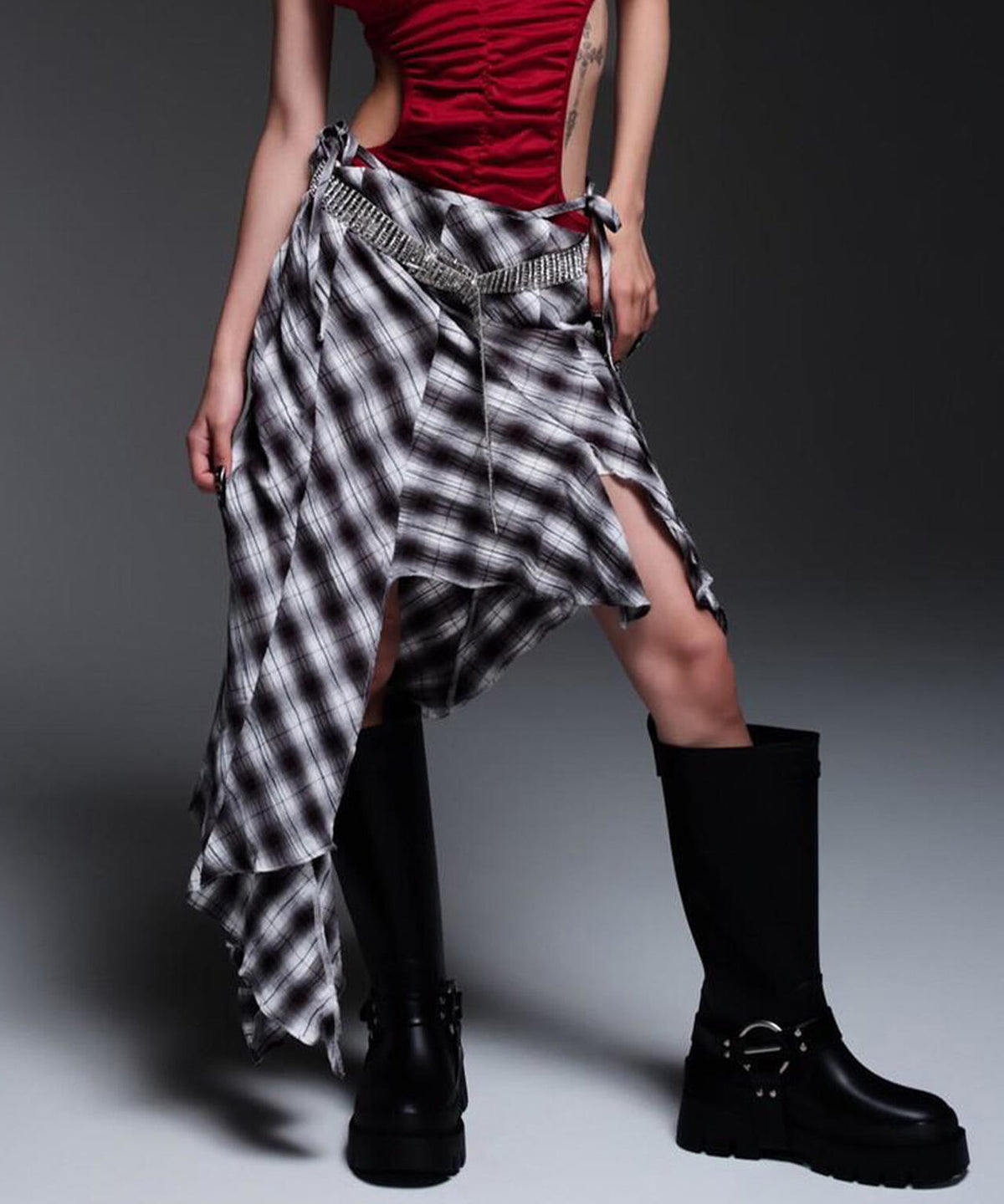 MITSUKI/ミツキ/CHECK ASYMME SKIRT
