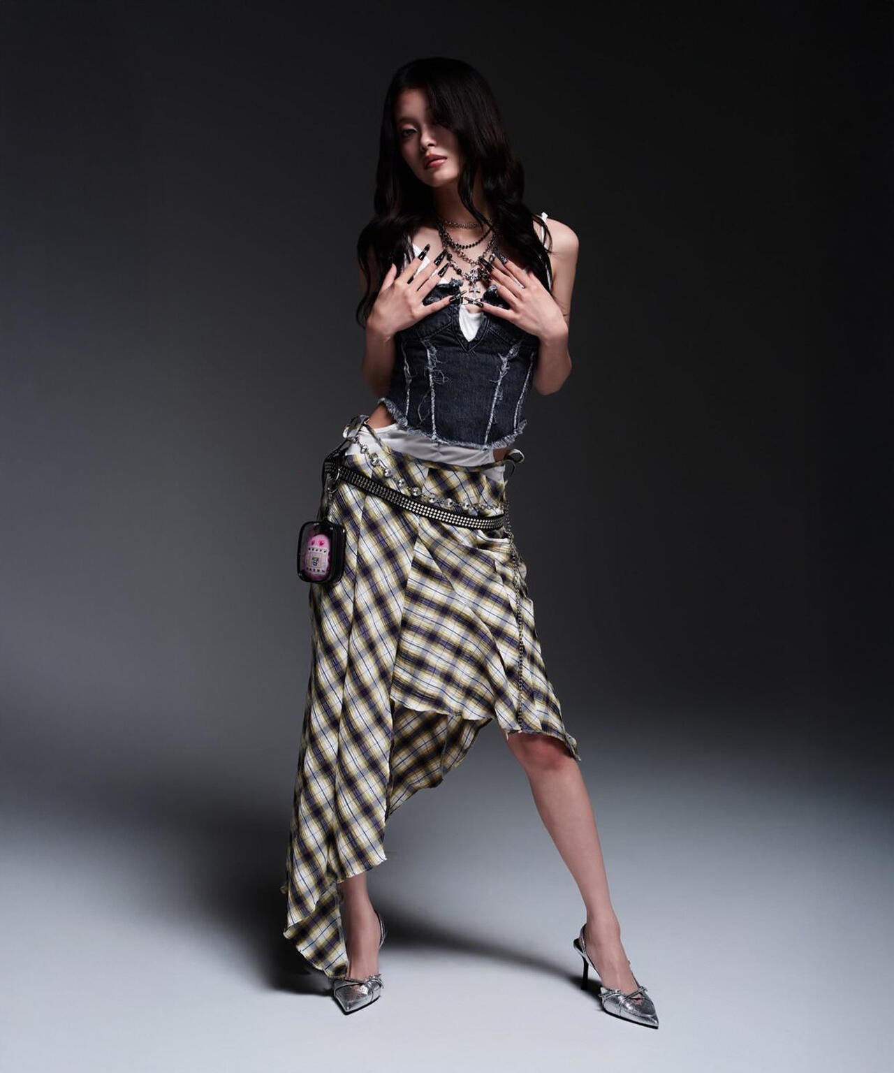 MITSUKI/ミツキ/CHECK ASYMME SKIRT