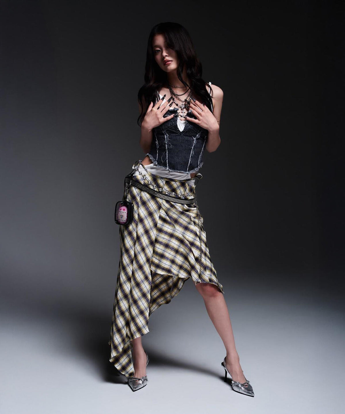 MITSUKI/ミツキ/CHECK ASYMME SKIRT