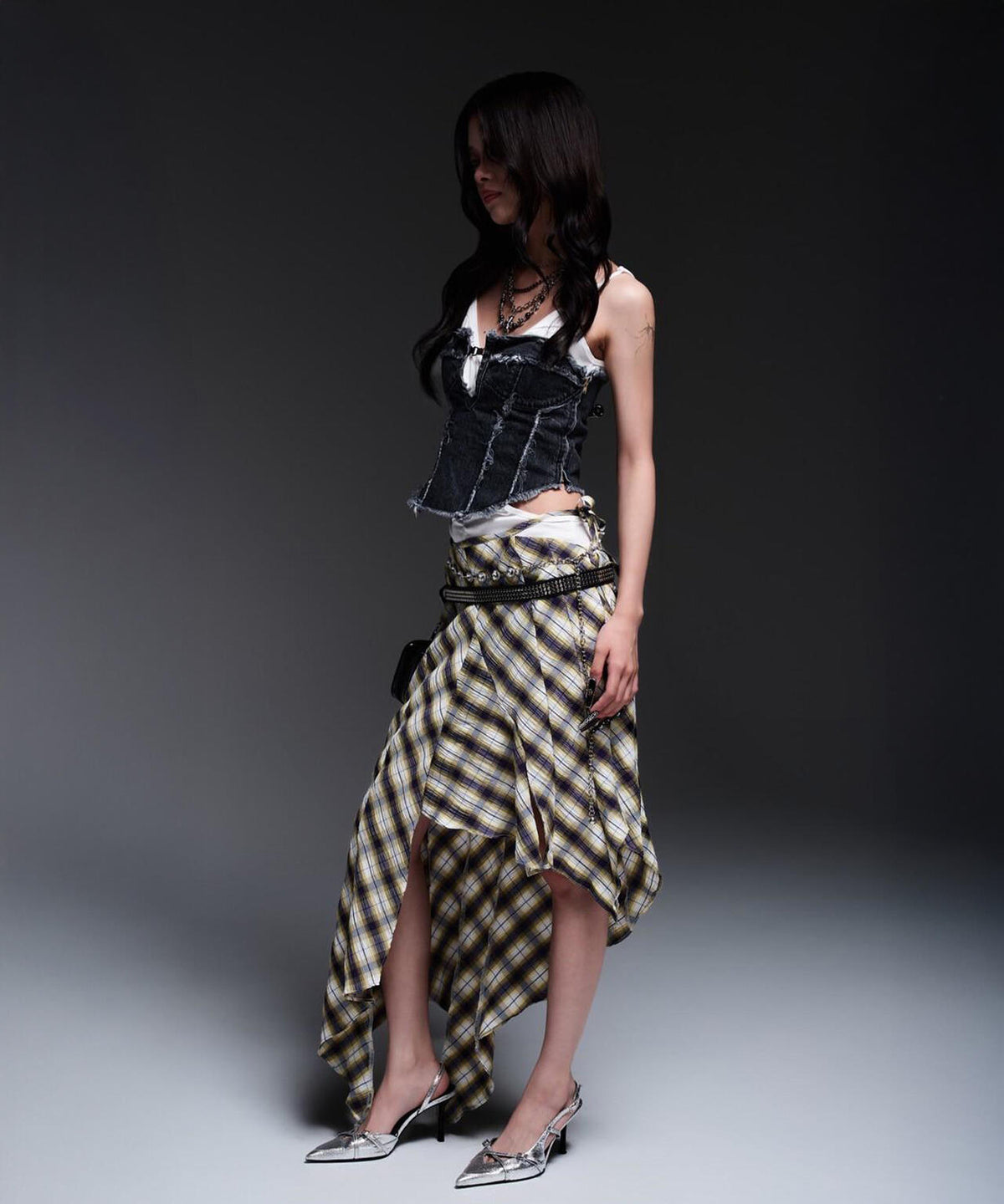 MITSUKI/ミツキ/CHECK ASYMME SKIRT