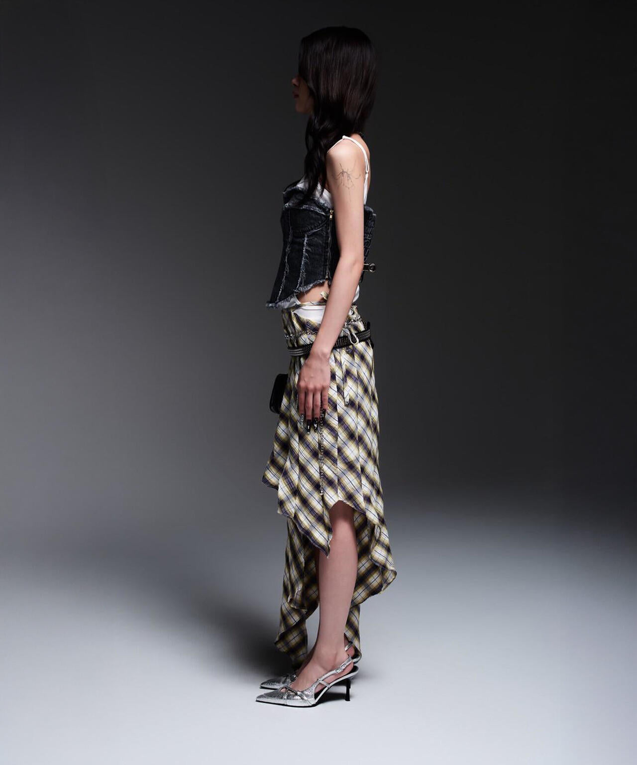 MITSUKI/ミツキ/CHECK ASYMME SKIRT