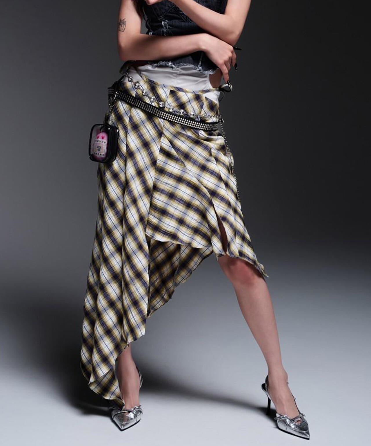 MITSUKI/ミツキ/CHECK ASYMME SKIRT