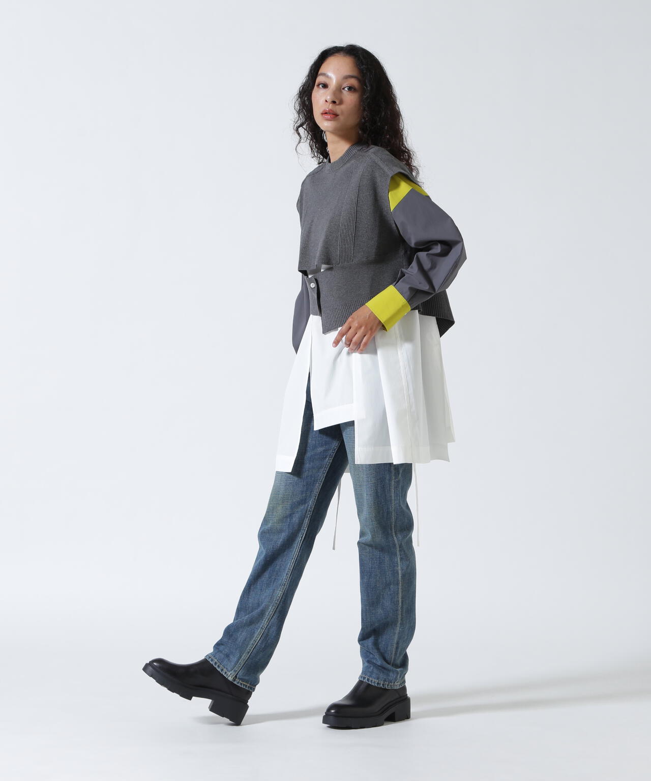 UN3D./アンスリード/KNIT VEST DOCKING SHIRT/ニットベストドッキングシャツ