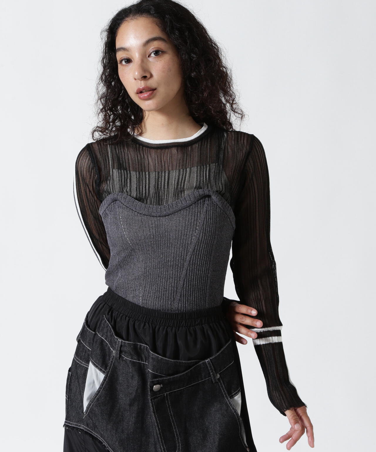 AULA AILA/アウラアイラ/BARE TOP SHEER RIB KNIT
