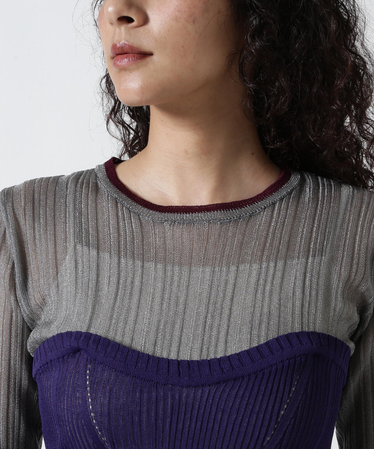 AULA AILA/アウラアイラ/BARE TOP SHEER RIB KNIT