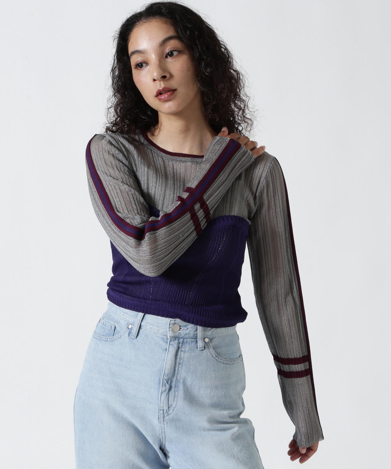 AULA AILA/アウラアイラ/BARE TOP SHEER RIB KNIT
