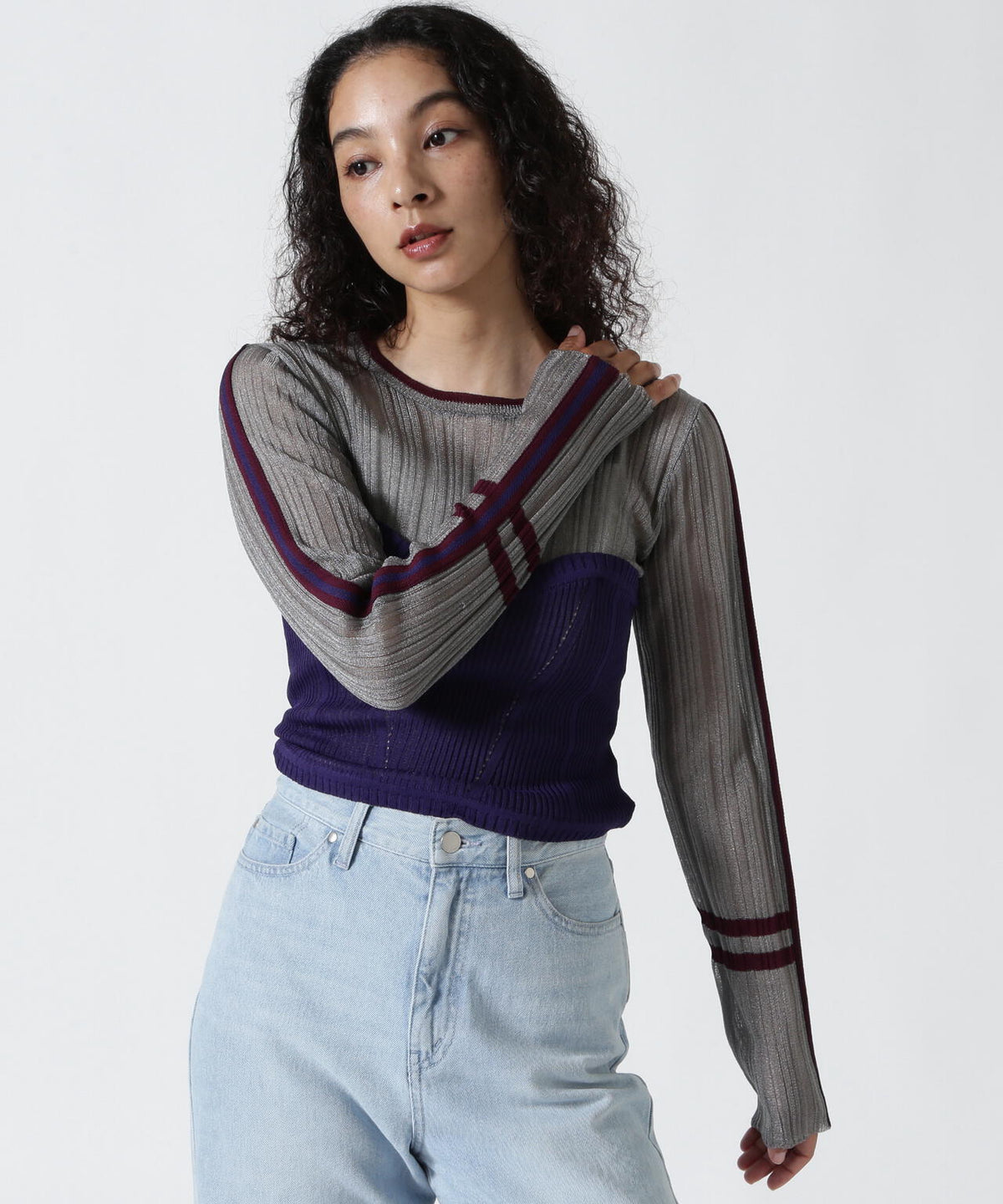 AULA AILA/アウラアイラ/BARE TOP SHEER RIB KNIT
