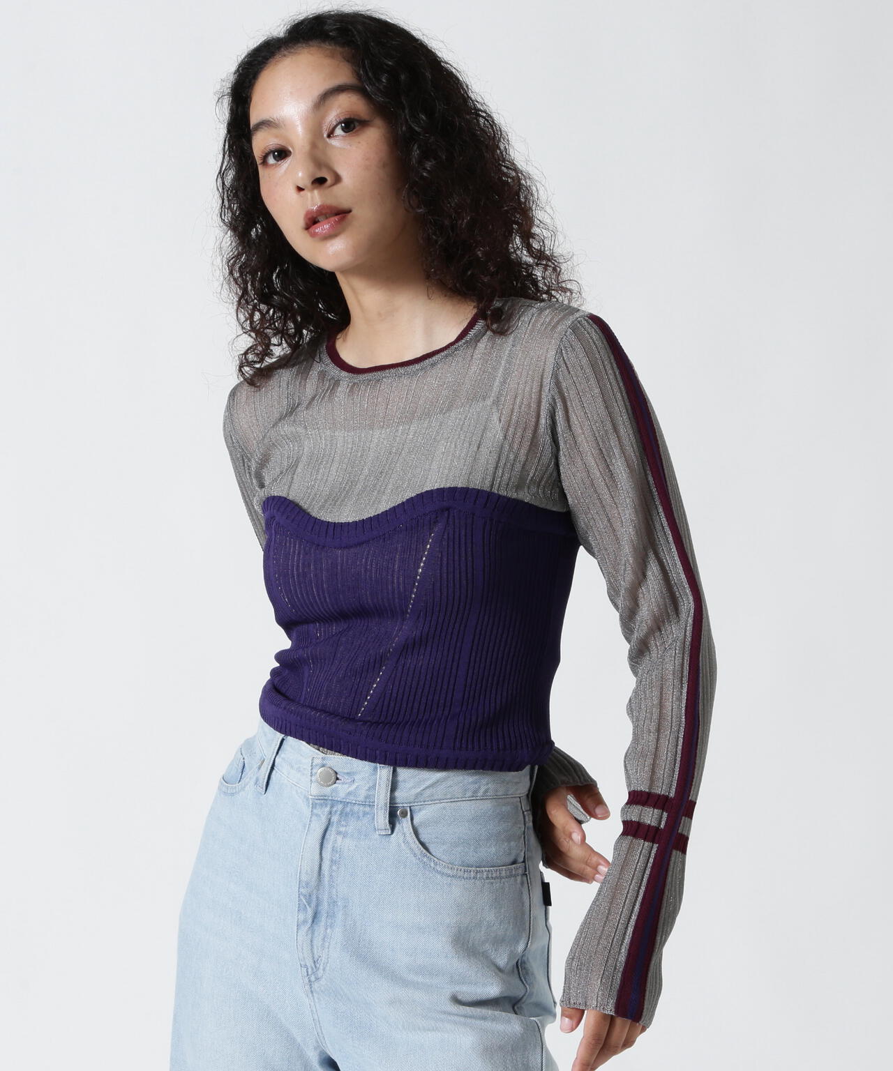 AULA AILA/アウラアイラ/BARE TOP SHEER RIB KNIT