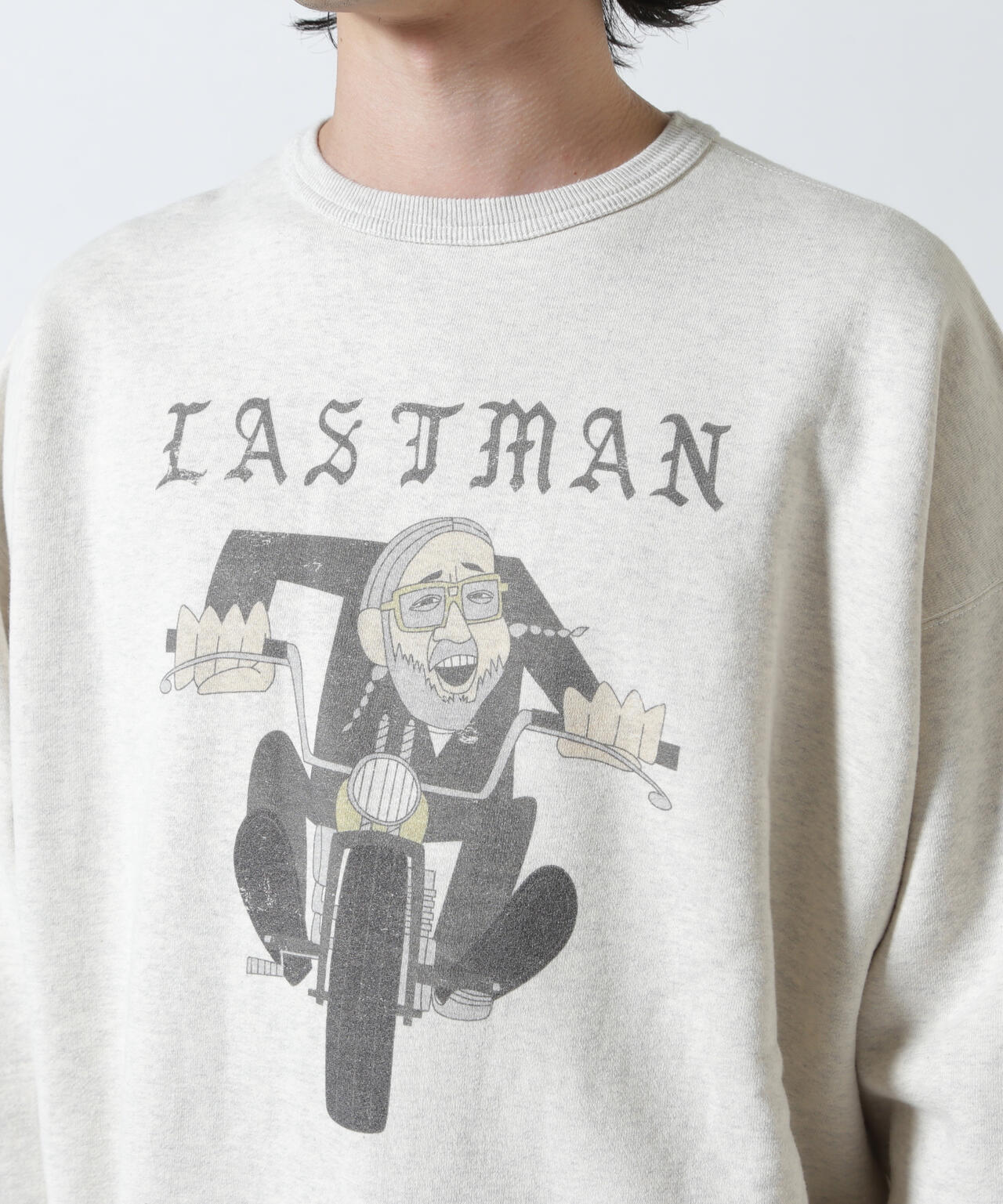 LASTMAN/ラストマン/PRINTED CREW NECK -EASY RIDER OATMEAL (252LM-CT15)