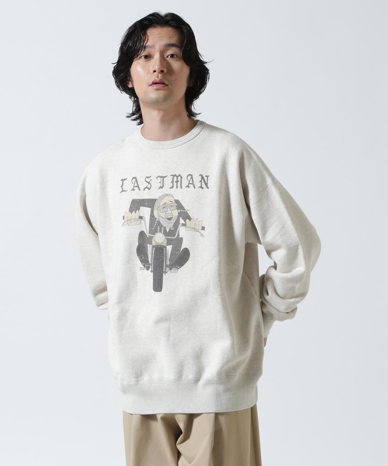 LASTMAN/ラストマン/PRINTED CREW NECK -EASY RIDER OATMEAL (252LM-CT15)