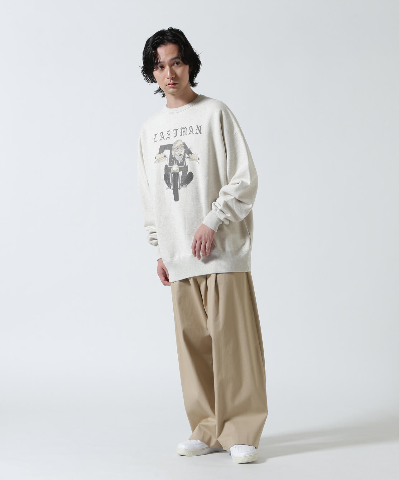 LASTMAN/ラストマン/PRINTED CREW NECK -EASY RIDER OATMEAL (252LM-CT15)