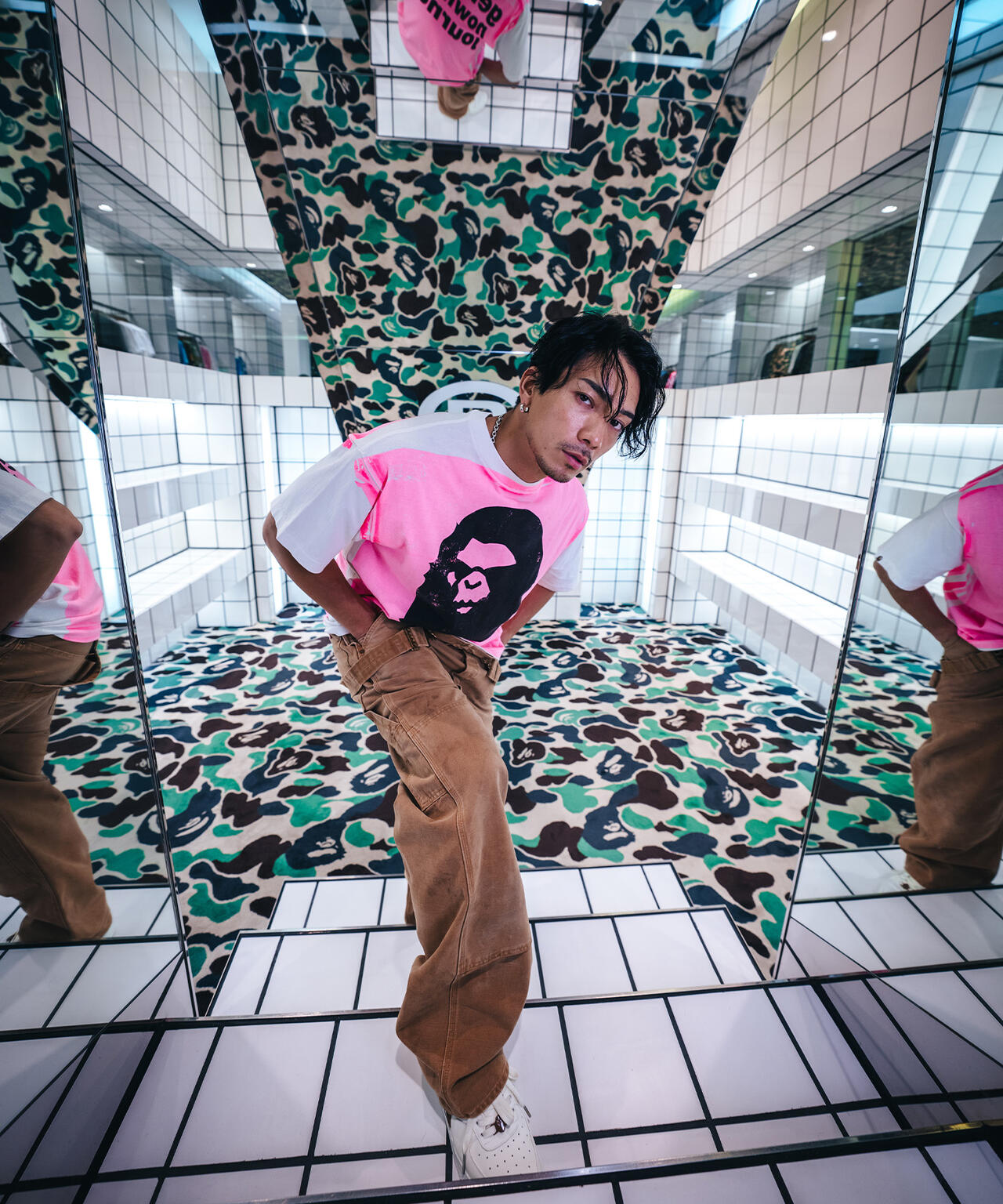 SAINT MICHAEL/セントマイケル/BAPE_SS TEE/HANDPRINT/WHITE×PINK
